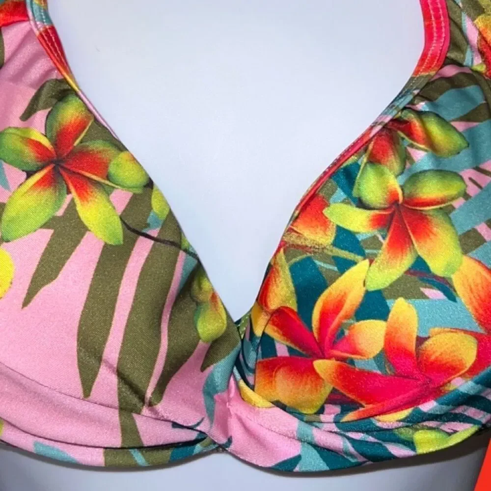 Aeropostale Tropical Print Adjustable Strap Bikini Top Size Medium - Picture 3 of 7